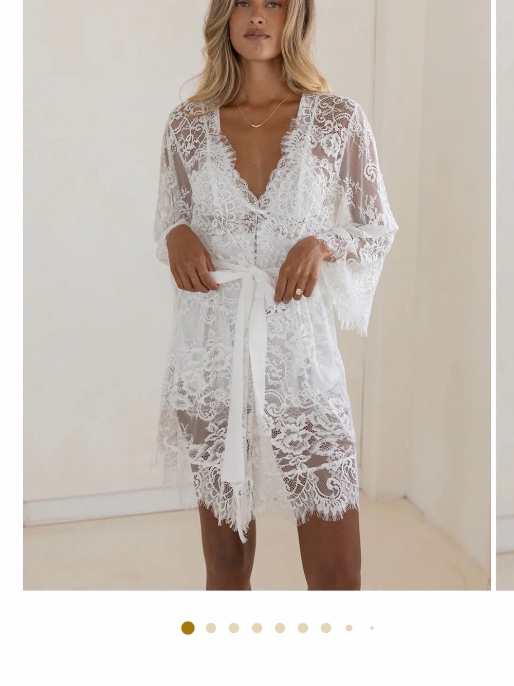 Sheer White Lace Robe with Waist Sash - bridal robe